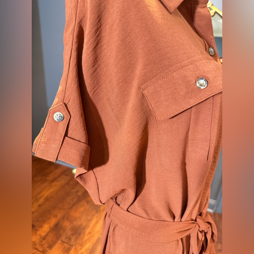 Rust Orange Belted Shirt Dress Midi Button Front Plus Size XL 14/16W NWT - Picture 3 of 7